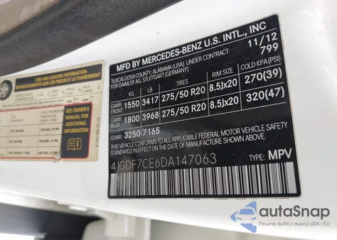 2013 Mercedes-Benz Gl 450 4Matic z USA, uszkodzony, nr VIN 4JGDF7CE6DA147063